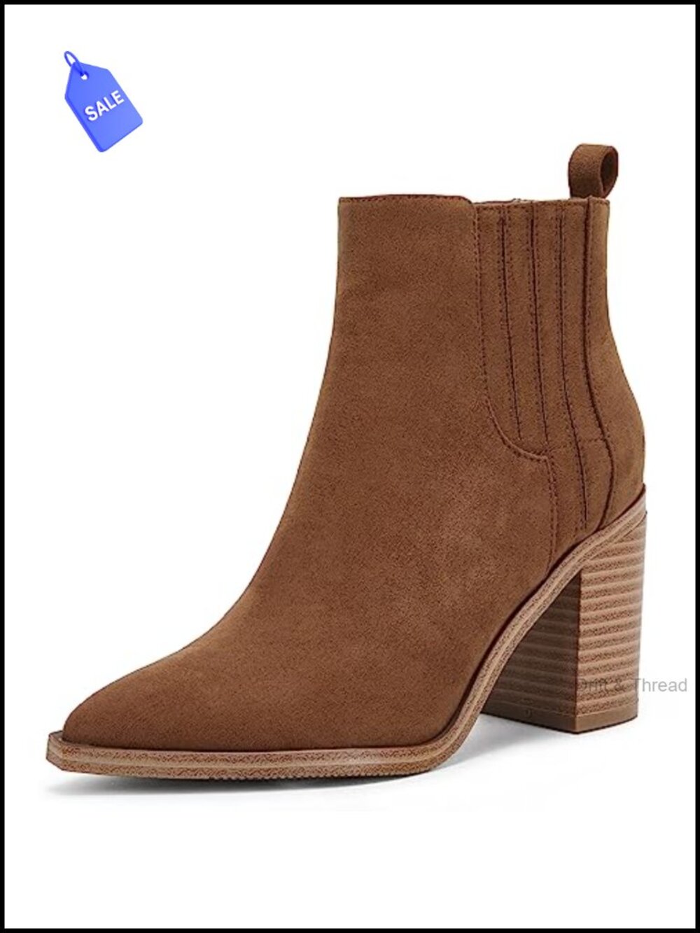 Womens Ankle Boots Slip on Pointed Toe Chunky Block Mid Heel Faux Leather